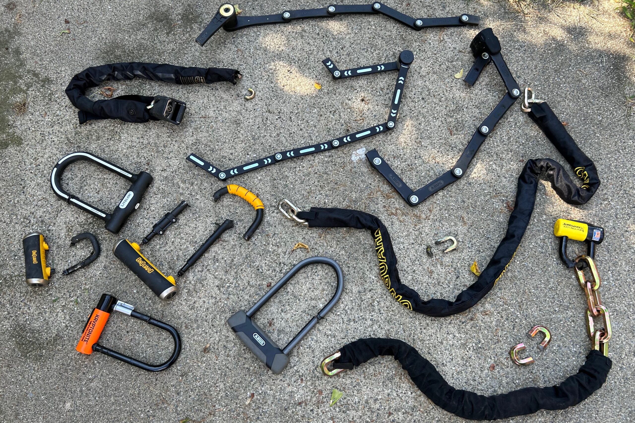 The selection of bike locks we tested