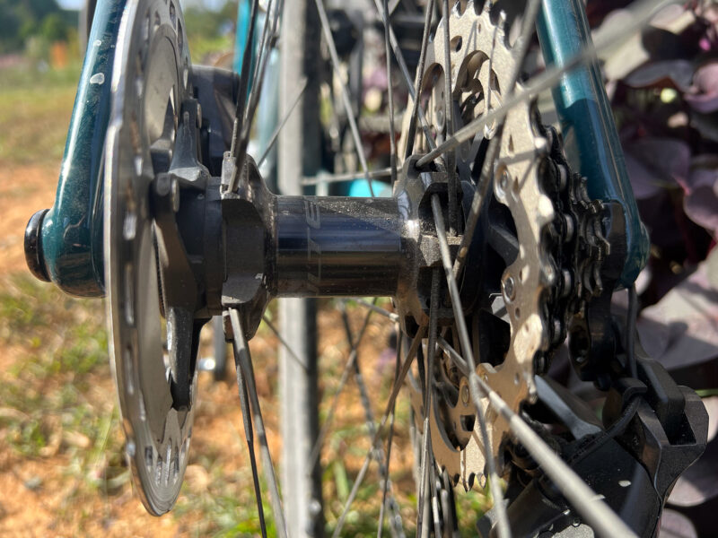 closeup details of shimano ultegra R8100 12-speed road bike hubs